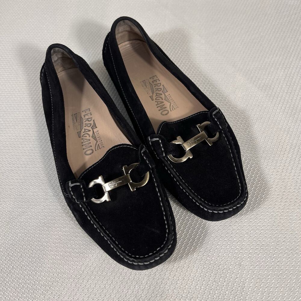 Salvatore Ferragamo Woman’s Black Velvet Sarno Flat Loafer Black Size‎ 5.5